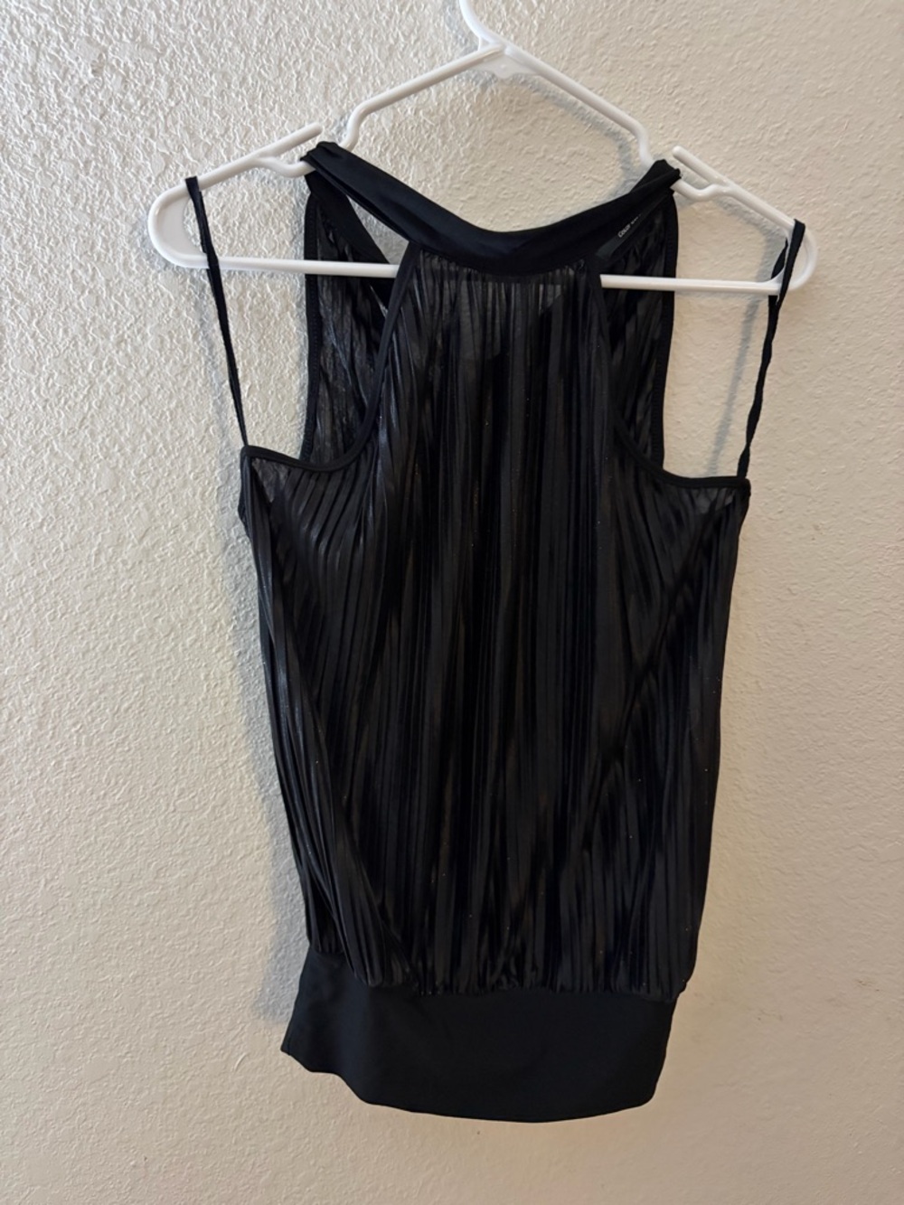 Women’s Black Sheer Pleated Halter Tank Top